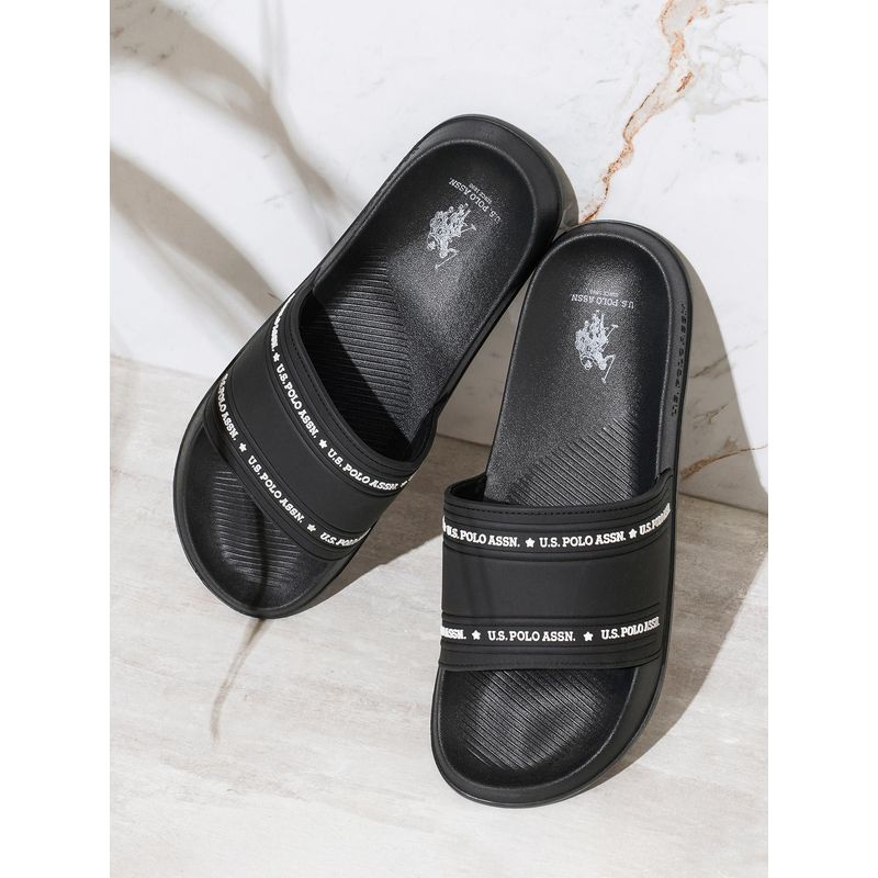 U.S. POLO ASSN. Wode 3.0 Men Casual Printed Black Sliders (UK 8)