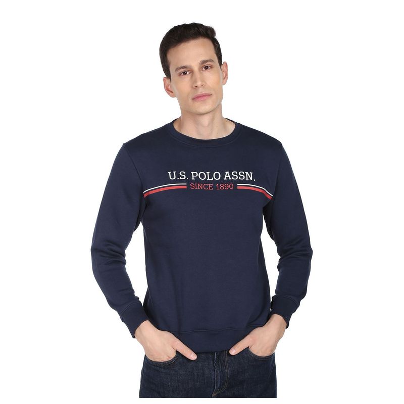 U.S. POLO ASSN. Men Navy Crew Neck Printed Logo Sweatshirt (2XL)