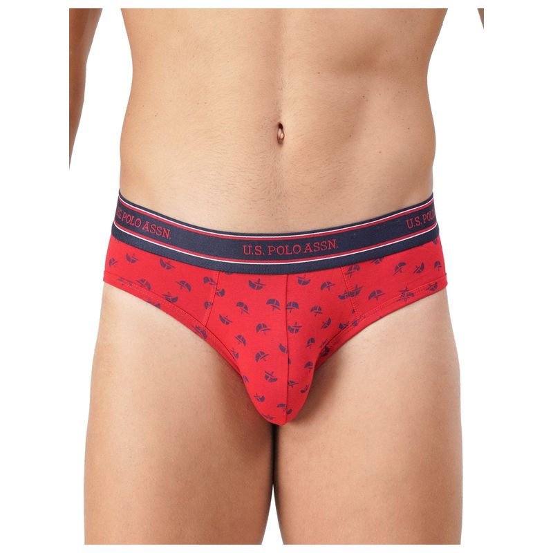 U.S. POLO ASSN. Men Red Helmet I615 Natural Cotton Briefs (L)