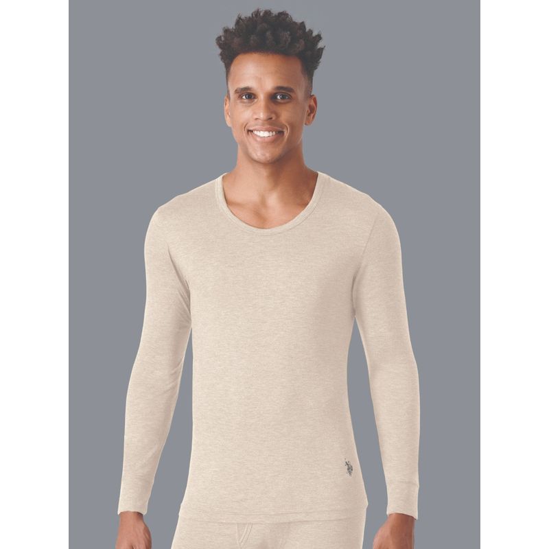 U.S. POLO ASSN. Men Beige I755 Natural Polyester Thermal Top (M)