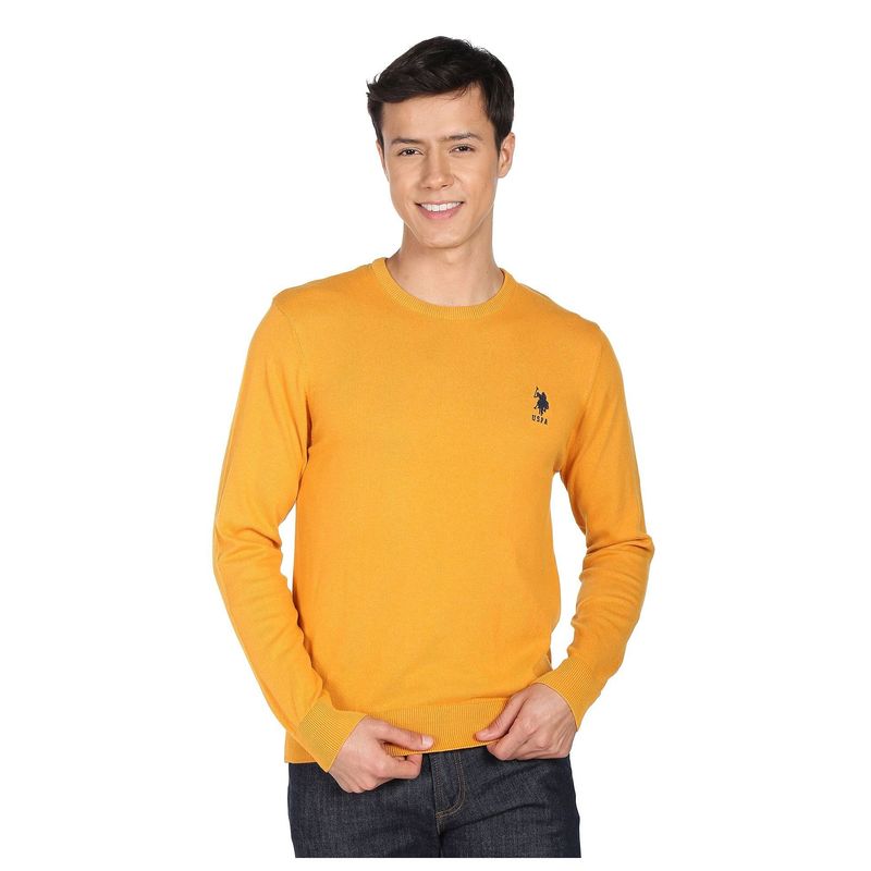 U.S. POLO ASSN. Men Mustard Round Neck Solid Sweater (XL)