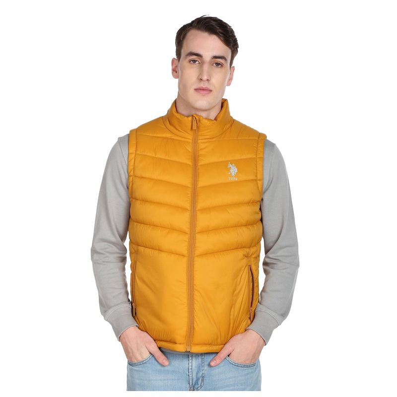 U.S. POLO ASSN. Men Ochre High Neck Sleeveless Solid Padded Jacket (S)