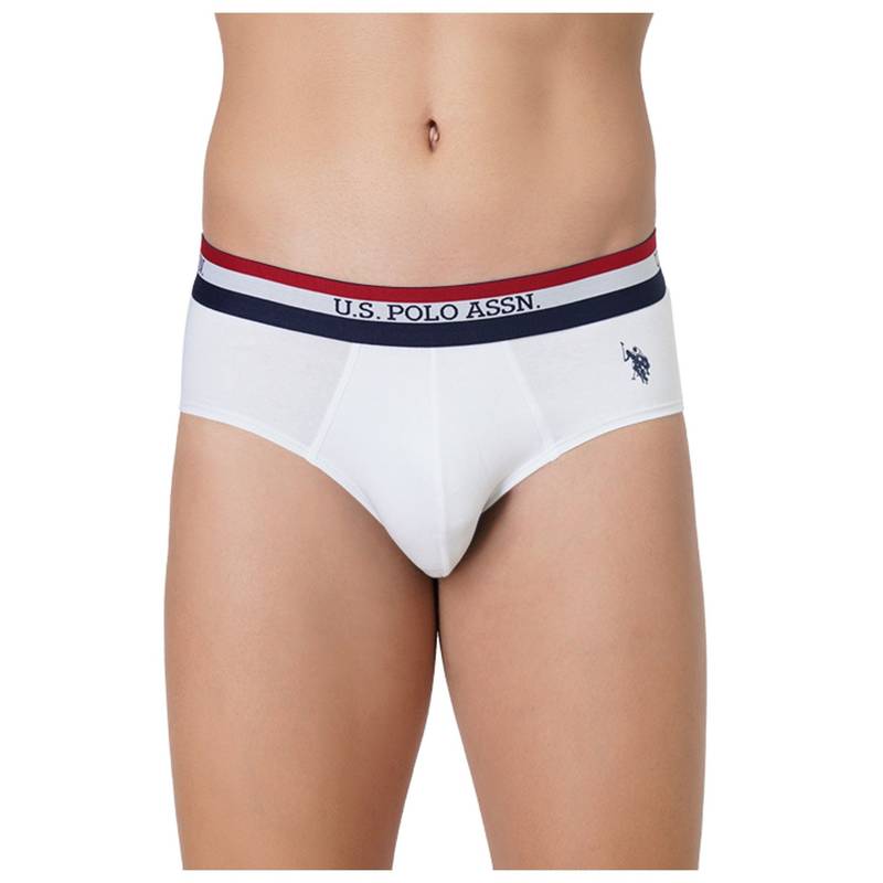 U.S. POLO ASSN. Mens Solid Cotton Mid Rise Briefs White (L)