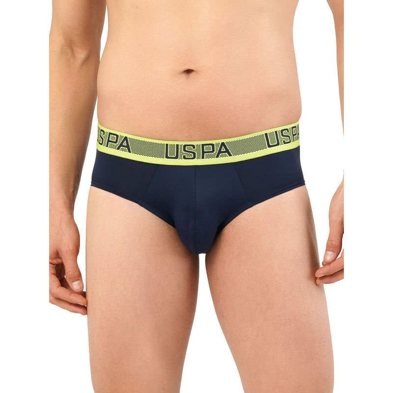 U.S. POLO ASSN. Men Navy I708 Nylon Spandex Solid Briefs (S)
