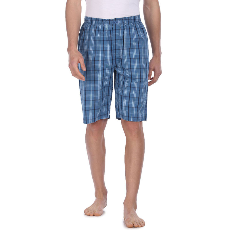 U.S. POLO ASSN. Men Light Blue I692 Plaid Check Cotton Bermudas (S)