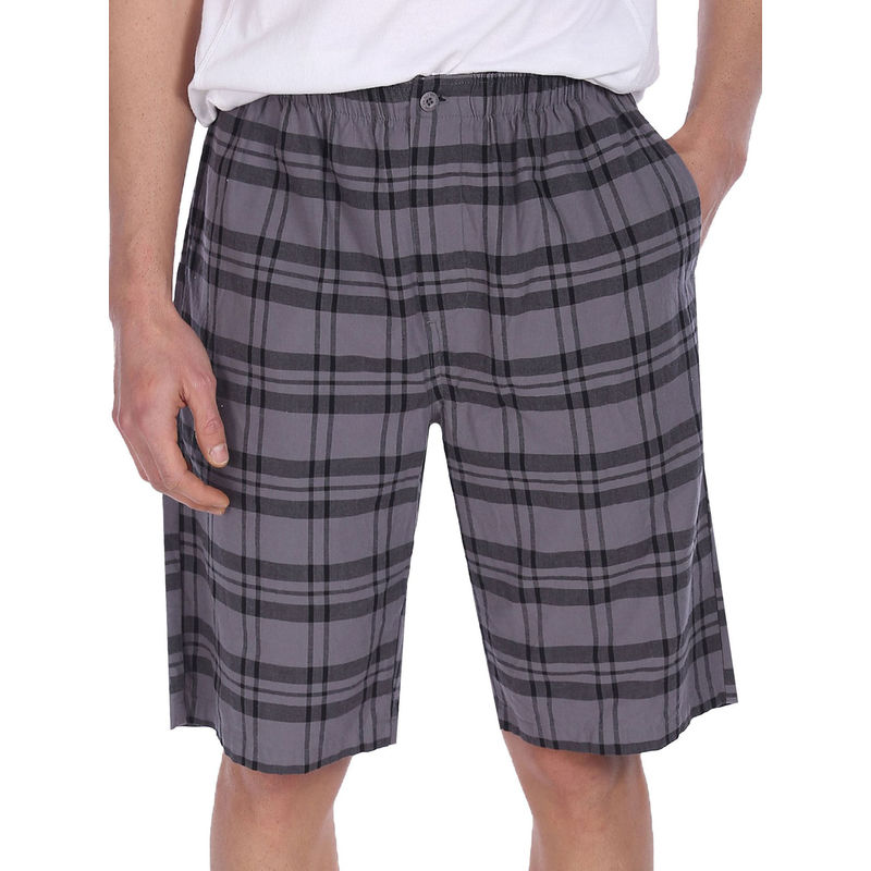 U.S. POLO ASSN. Men Grey I692 Plaid Check Cotton Bermudas (S)