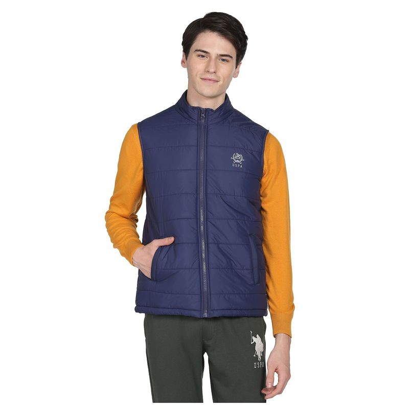 U.S. POLO ASSN. Men Navy Blue Solid Sleeveless Puffer Jacket (XL)