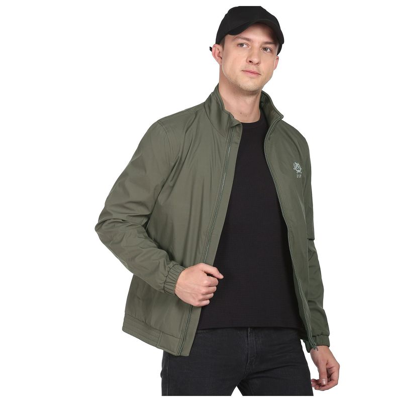 U.S. POLO ASSN. Men Green High Neck Solid Polyester Jacket (S)
