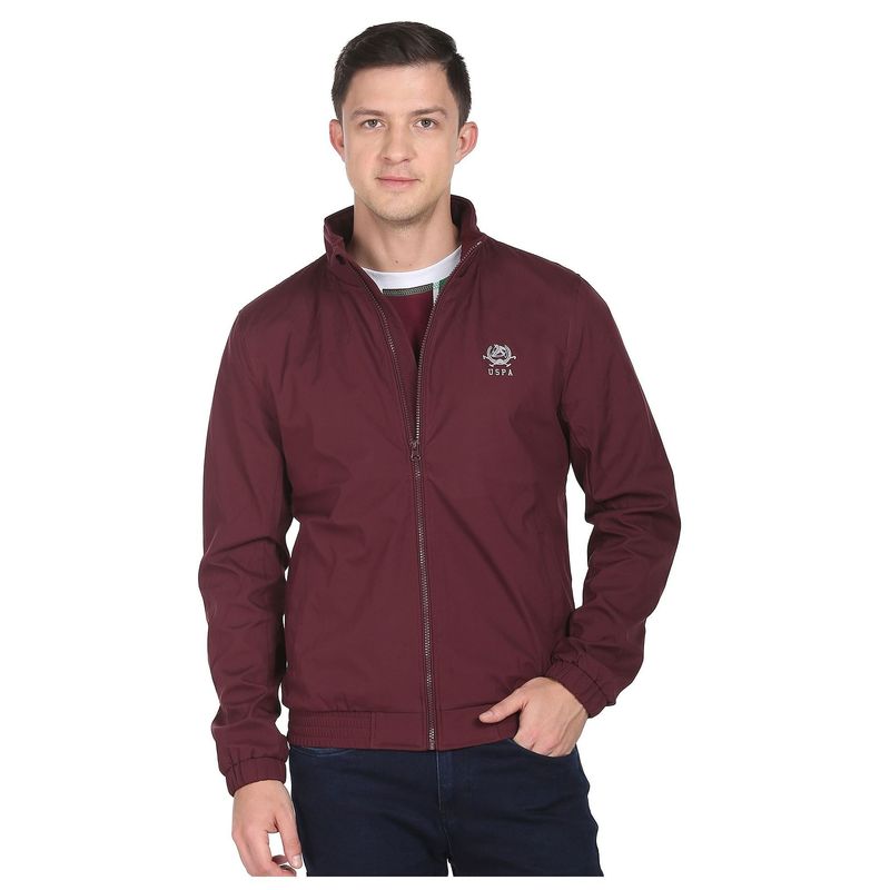 U.S. POLO ASSN. Men Wine High Neck Solid Polyester Jacket (S)