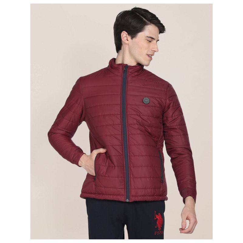 U.S. POLO ASSN. Men Wine High Neck Quilted Polyester Padded Jacket (L)