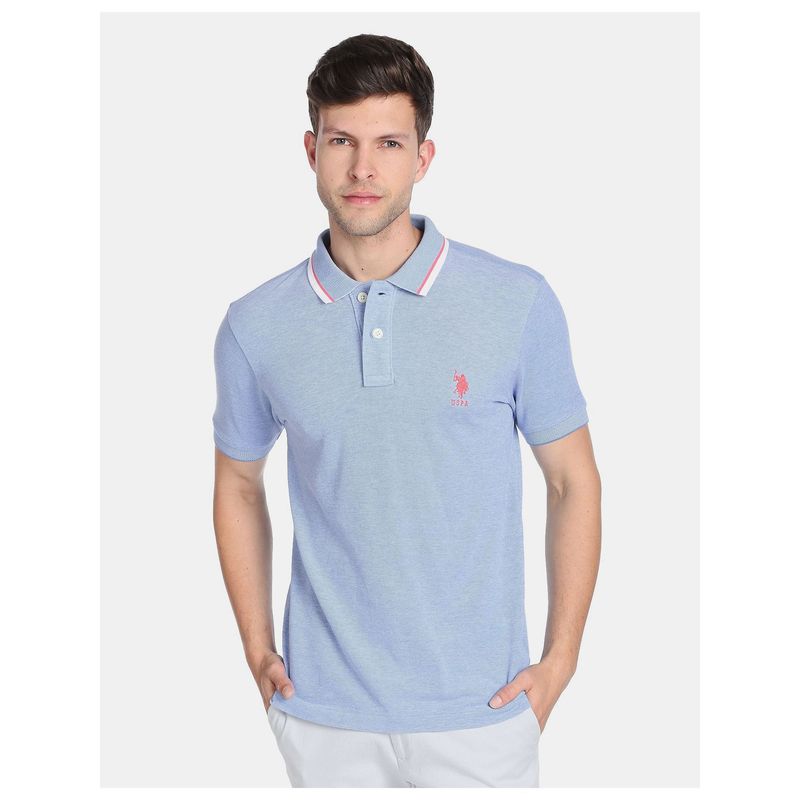 U.S. POLO ASSN. Striped Collar Solid Polo Shirt (XL)