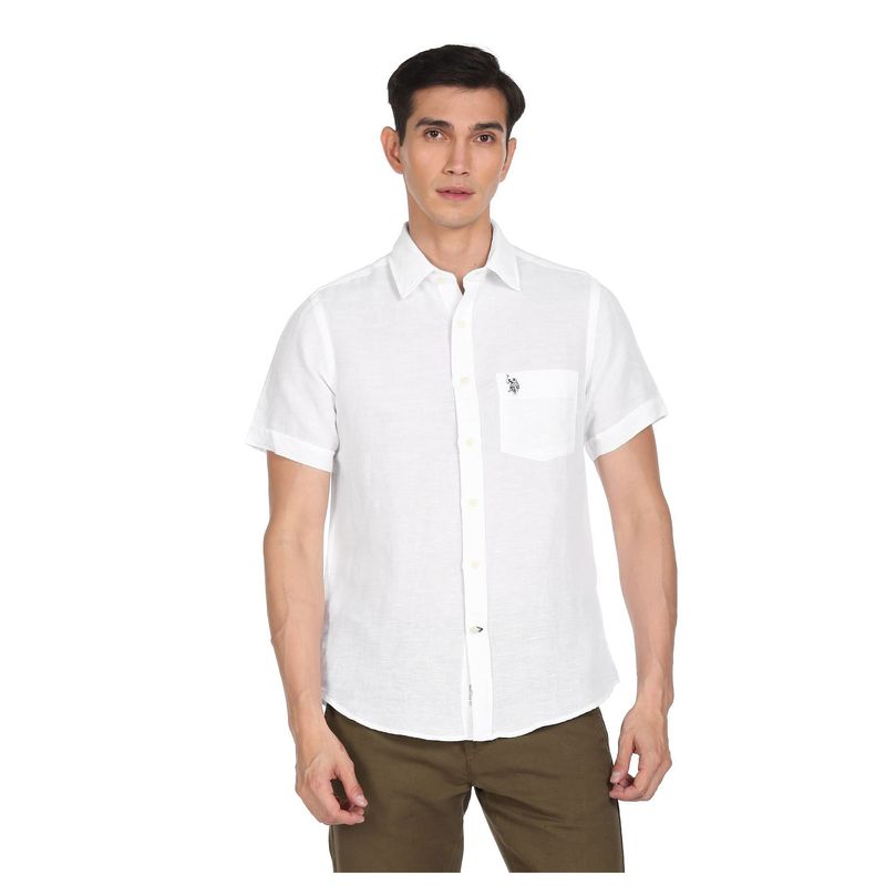 U.S. POLO ASSN. Men White Short Sleeve Solid Casual Shirt (S)