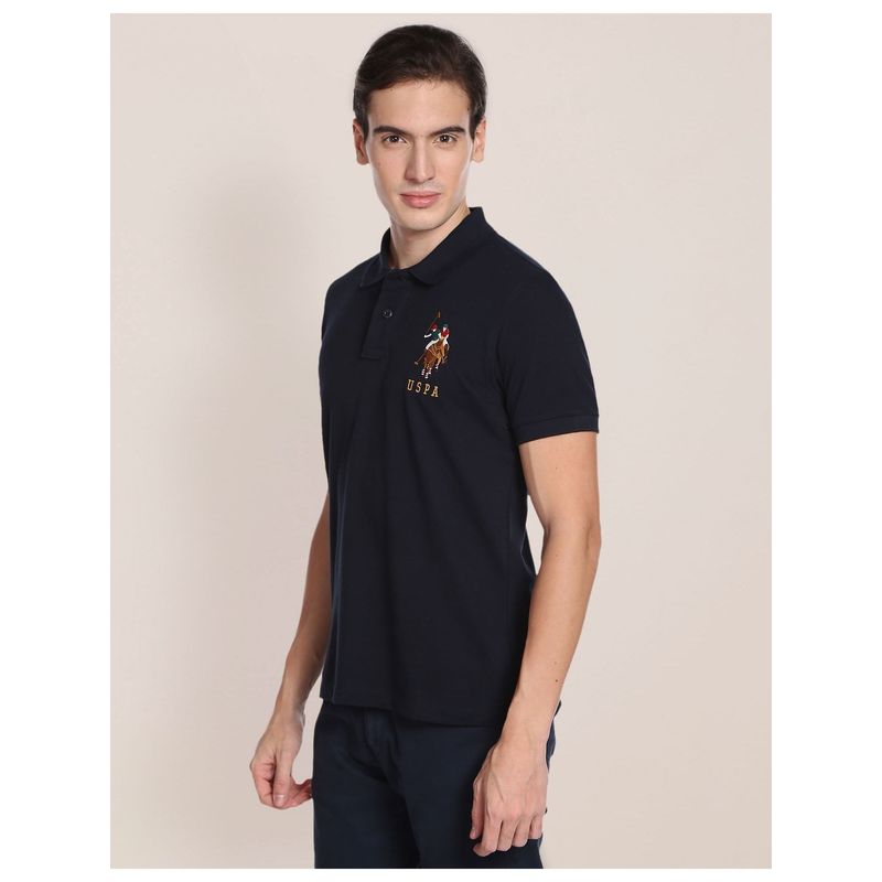 U.S. POLO ASSN. Blue Slim Fit Solid Polo T-Shirt (S)