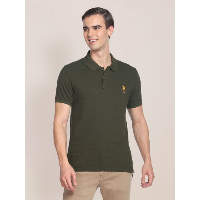 U.S. POLO ASSN. Horizontal Stripe Patterned Knit Polo Shirt (S)