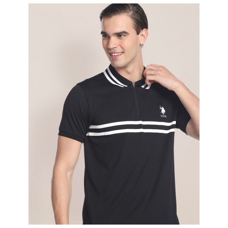 U.S. POLO ASSN. Stripe Collar Zipper Polo Shirt (S)