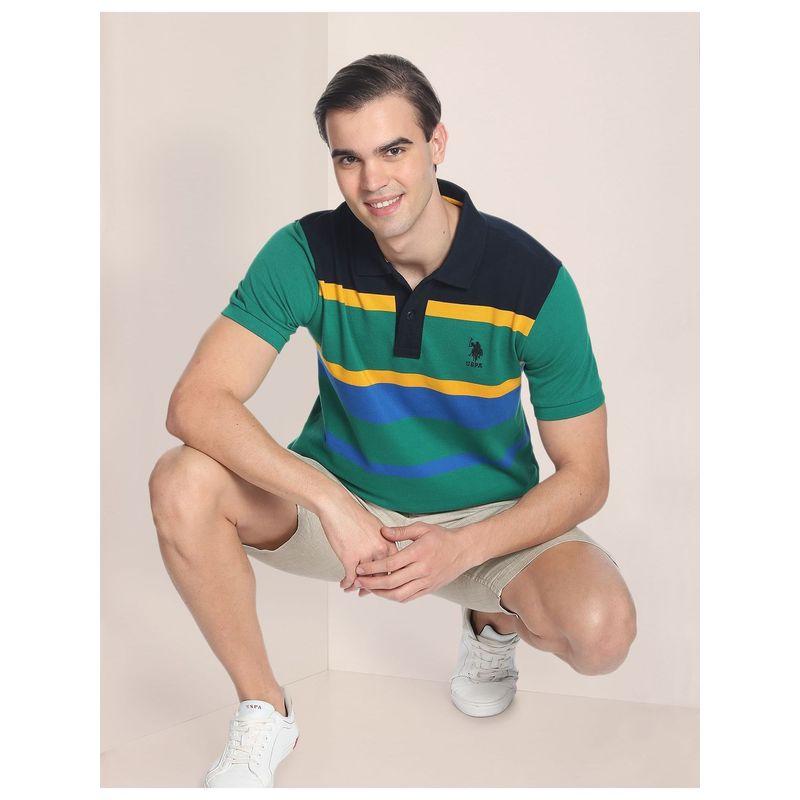 U.S. POLO ASSN. Horizontal Stripe Pique Polo Shirt (S)