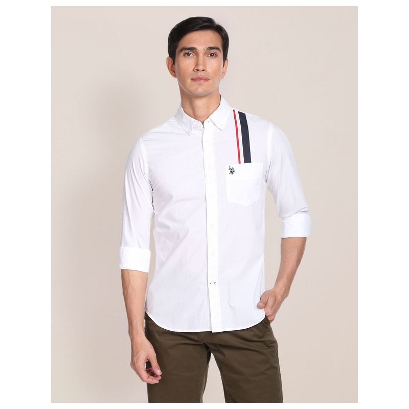 U.S. POLO ASSN. Men Engineered Stripe Cotton Casual Shirt (M)