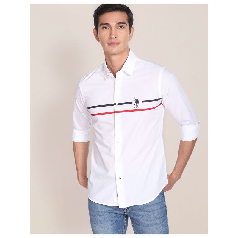 U.S. POLO ASSN. Horizontal Stripe Cotton Casual Shirt (M)