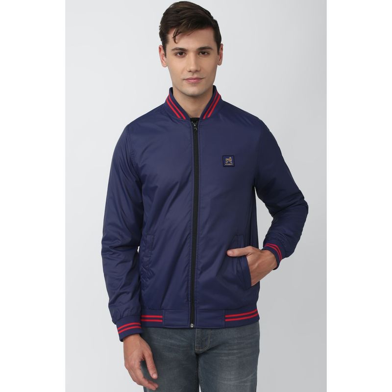 Van Heusen Men Solid Navy Jacket (S)