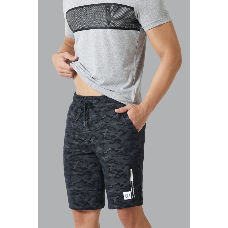 Van Heusen Sport Men Camo Print & Drawstring Waist Knit Shorts - Black AOP (S)