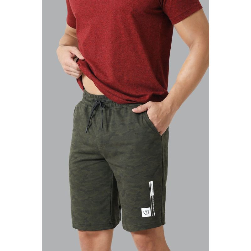 Van Heusen Sport Men Camo Print & Drawstring Waist Knit Shorts - Moss Green AOP (L)
