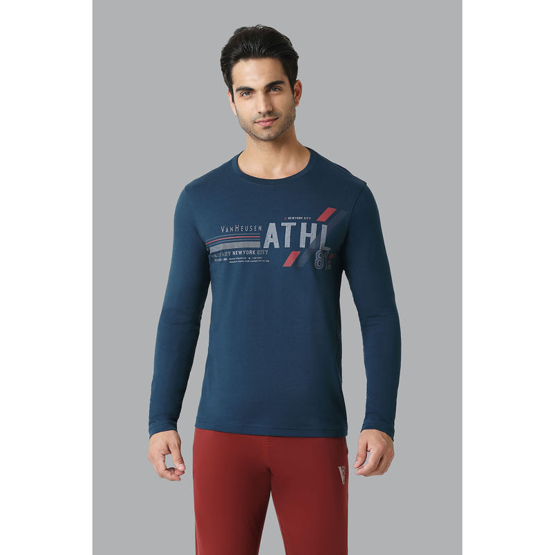 Van Heusen Athleisure Men Crew Neck & Long Sleeve T-Shirt - Deep Sea (S)