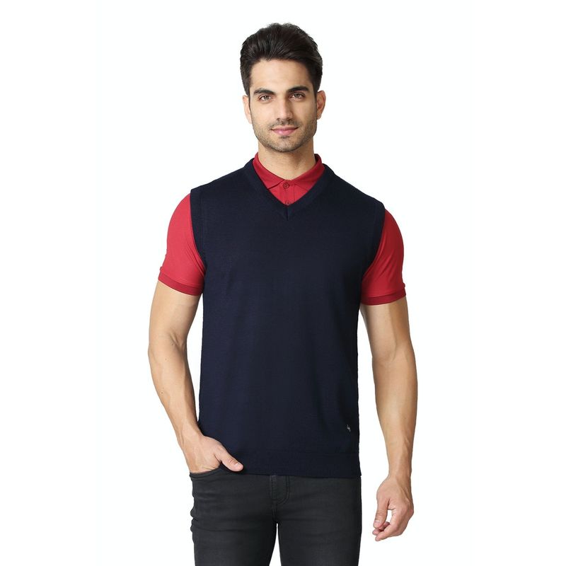 Van Heusen Athleisure Men V-Neck & Sleeveless Sweater - Navy (L)