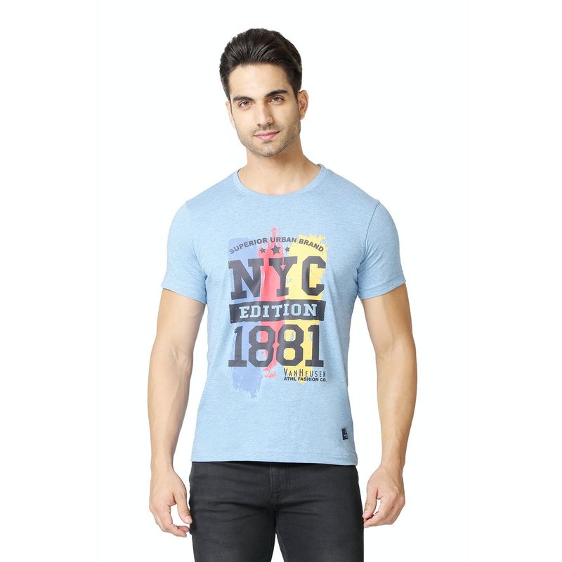 Van Heusen Athleisure Men Crew Neck & Short Sleeve T-Shirt - Sky Melange NY (S)