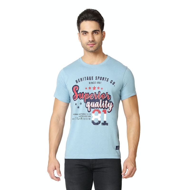 Van Heusen Athleisure Men Crew Neck & Short Sleeve T-Shirt - Vapour Blue Hs (S)