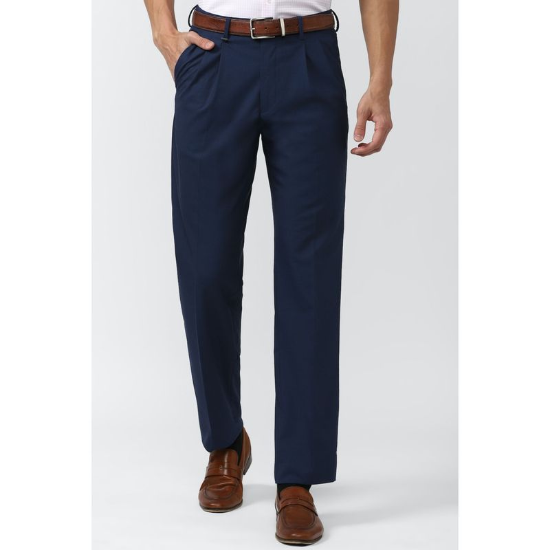 Van Heusen Men Navy Textured Regular Fit Trouser (30)