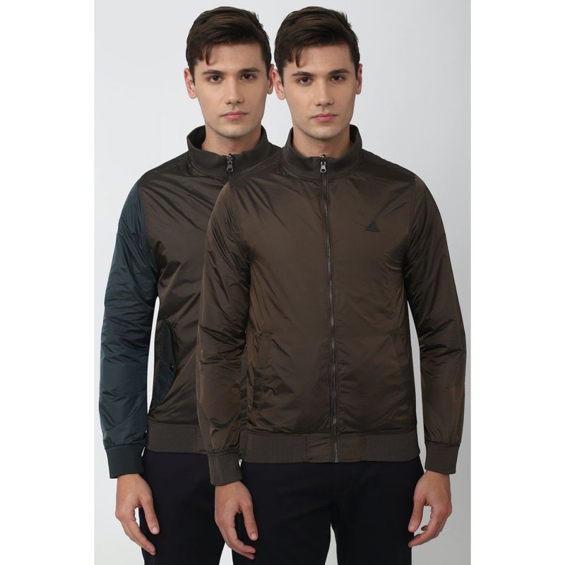 Van Heusen Men Solid Brown Jacket Reversible (2XL)