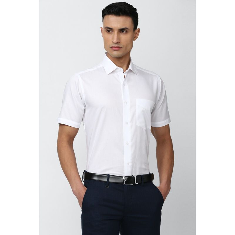 Van Heusen Men White Regular Fit Solid Half Sleeves Formal Shirt (44)