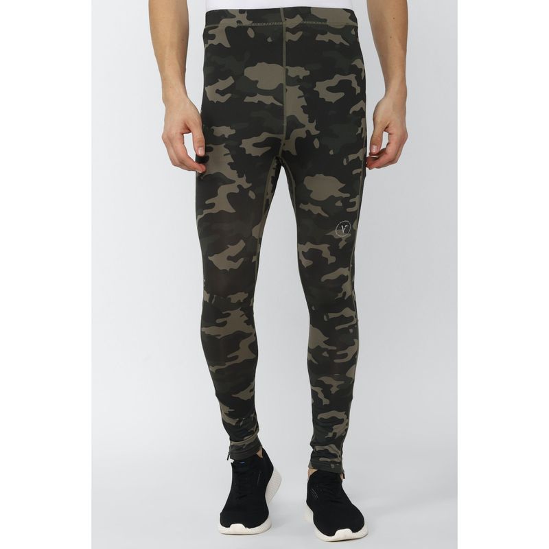 Van Heusen Men Olive Print Skinny Fit Training Tights (S)