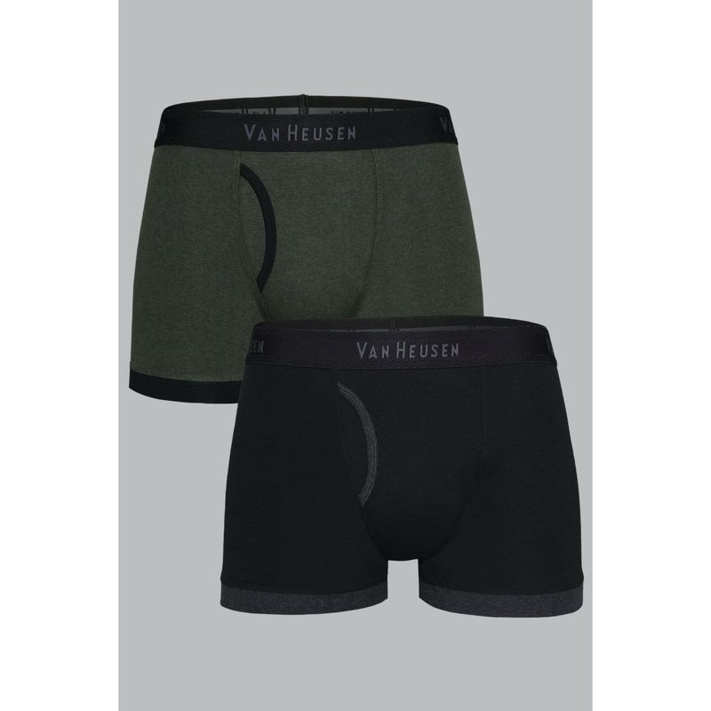 Van Heusen Men Pack of 2 Anti Bacterial & Colour Fresh Trunks - Olive Melange, Pure Black (M)