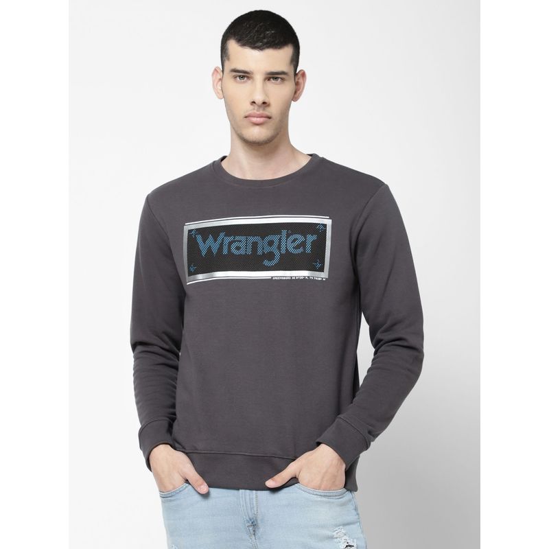 Wrangler Men Printed Grey Sweatshirt (Regular) (M)