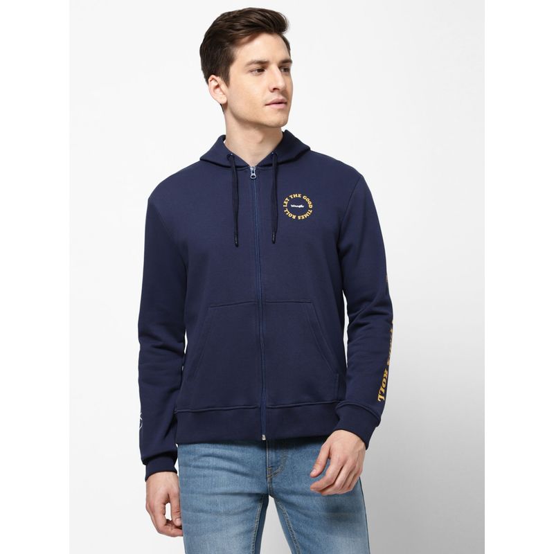 Wrangler Men Printed Navy Hoodie (Regular) (L)