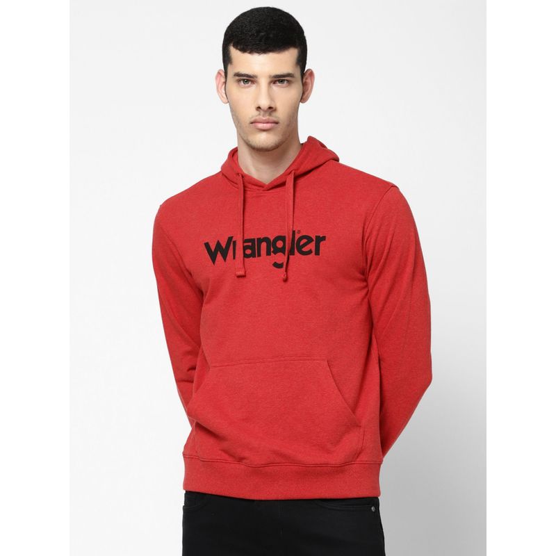 Wrangler Men Printed Red Hoodie (Regular) (L)