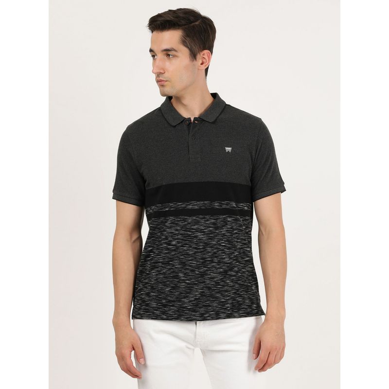Wrangler Men Textured Grey Polo T-Shirt (Regular) (S)