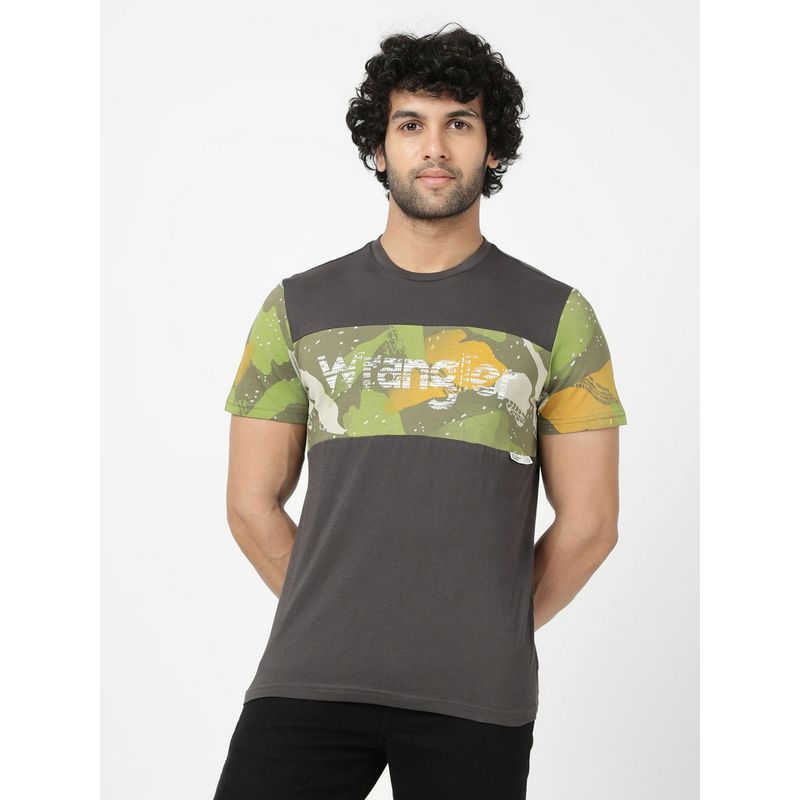 Wrangler Men Printed Grey T-Shirt (Regular) (S)