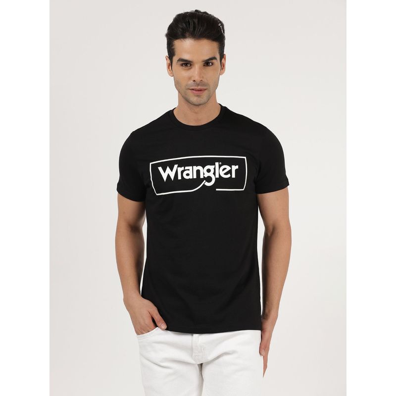 Wrangler Mens Regular Printed Black T-Shirt (XL)