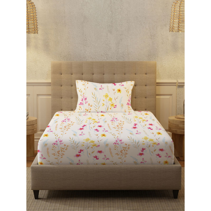 Urban Space Serene 200 Tc Cotton Bedsheets with Pillow Cover Yellow (Single)