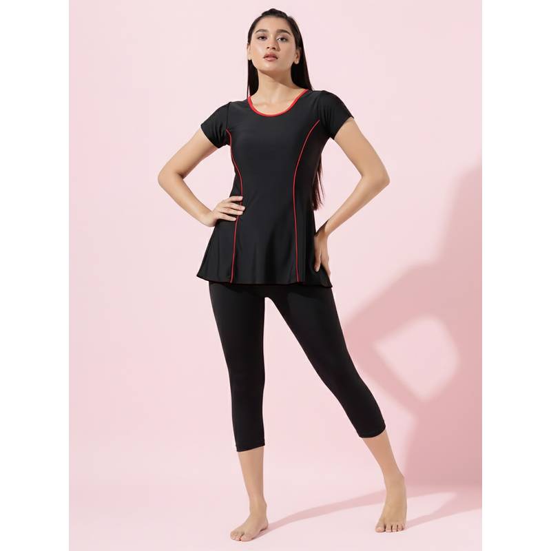 LYCOT Women Piping Swimsuit - Black (2XL)