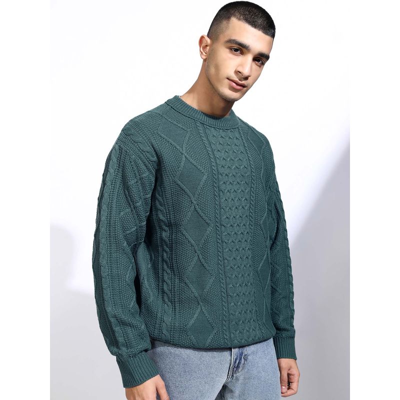 HIGHLANDER Men Stargazer Self Design Round Neck Sweater (XL)