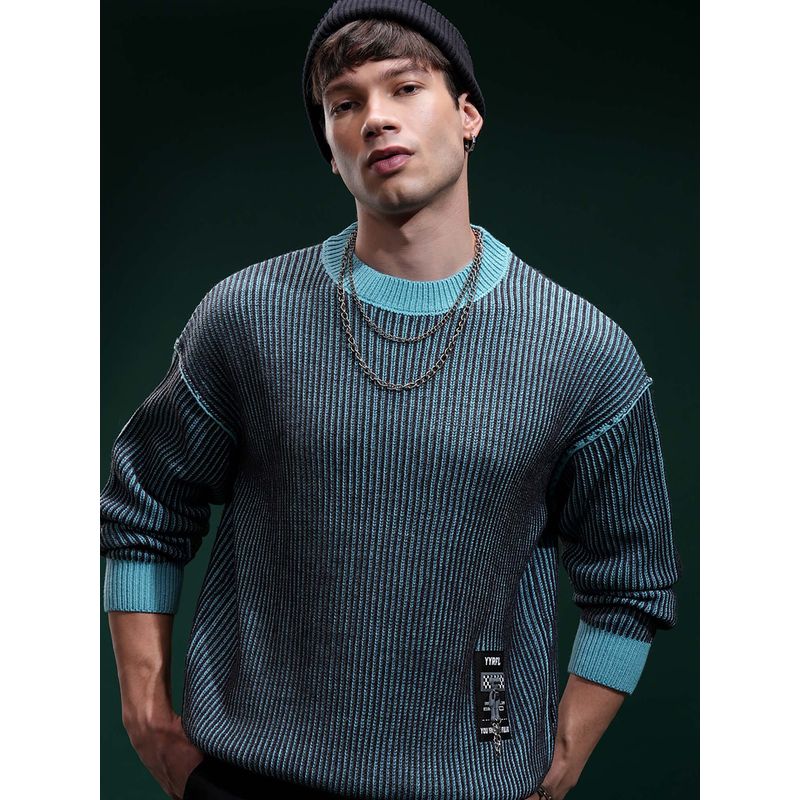 HIGHLANDER Men Blue Round Neck Sweater (L)