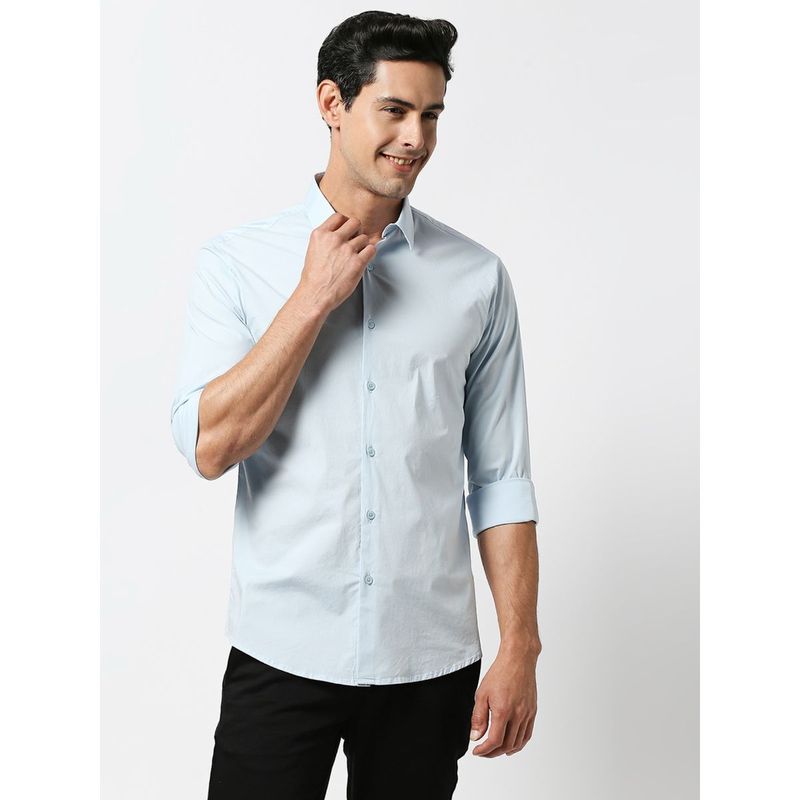 Dragon Hill Full Sleeves Light Blue Stretch Poplin Plain shirt (M)