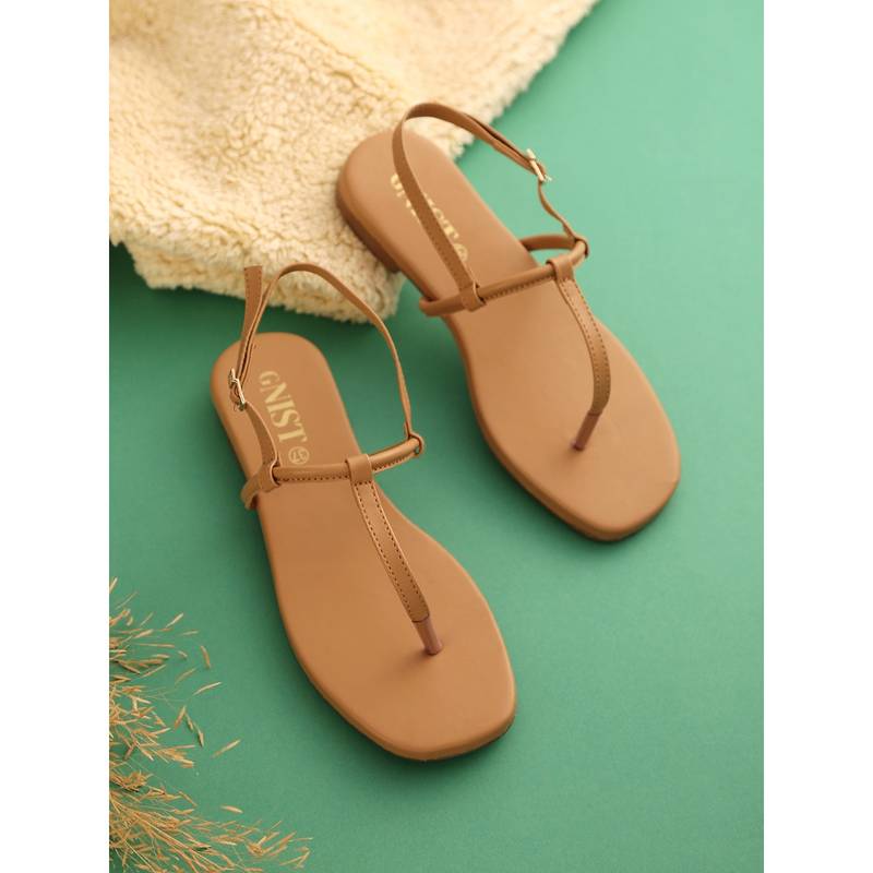 GNIST Beige Office Plain Flat Sandal (EURO 38)