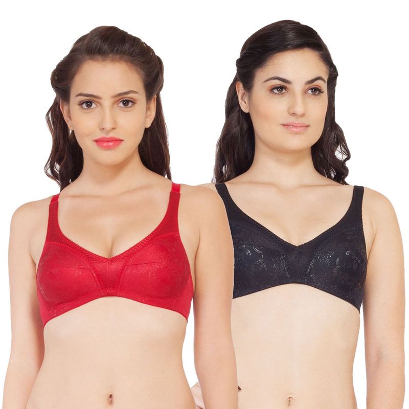 SOIE Women's Full Coverage M frame Non-Padded Non-Wired Seamed Bra (PACK OF 2) - Multi-Color (38B)