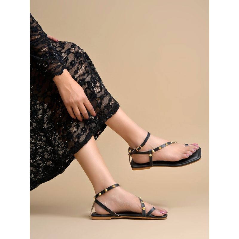 Shoetopia Black Synthetic Tpr Women Sandals (EURO 36)