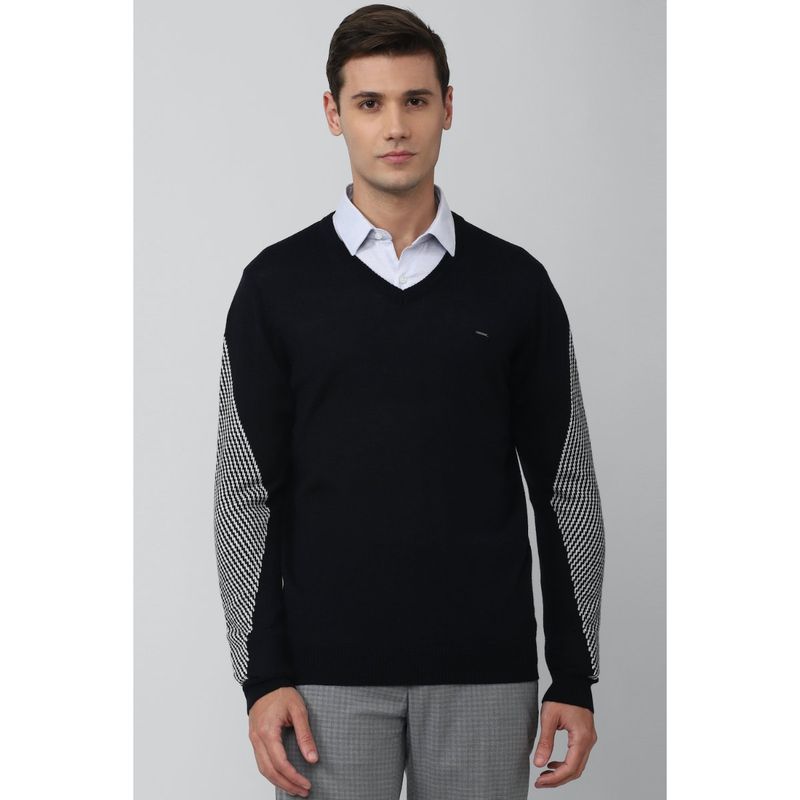 Van Heusen Men Textured Black Sweater (M)