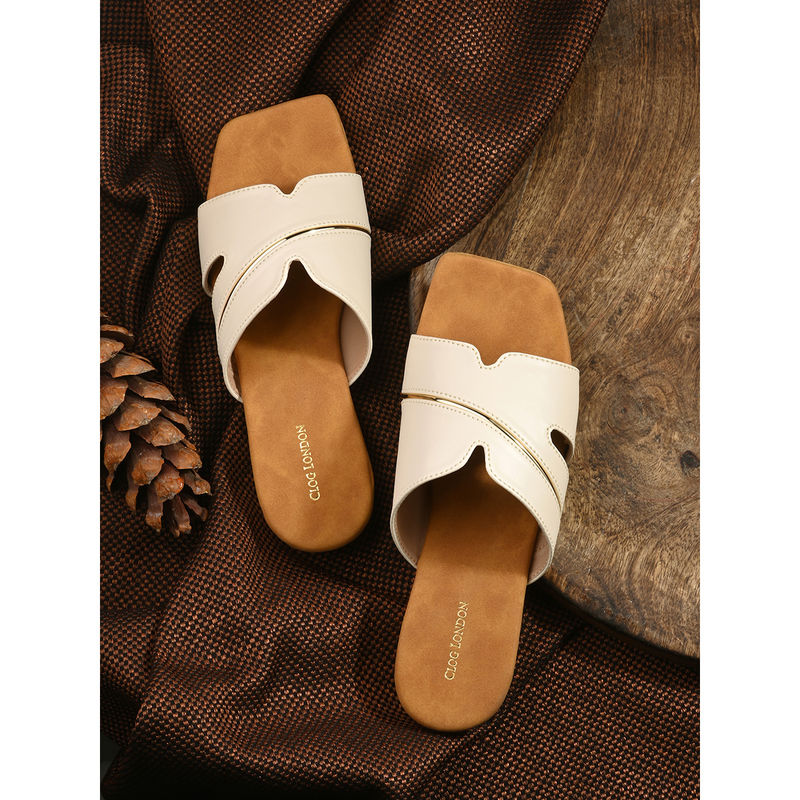 CLOG LONDON Women Beige Slip On Comfortable Heels (EURO 36)